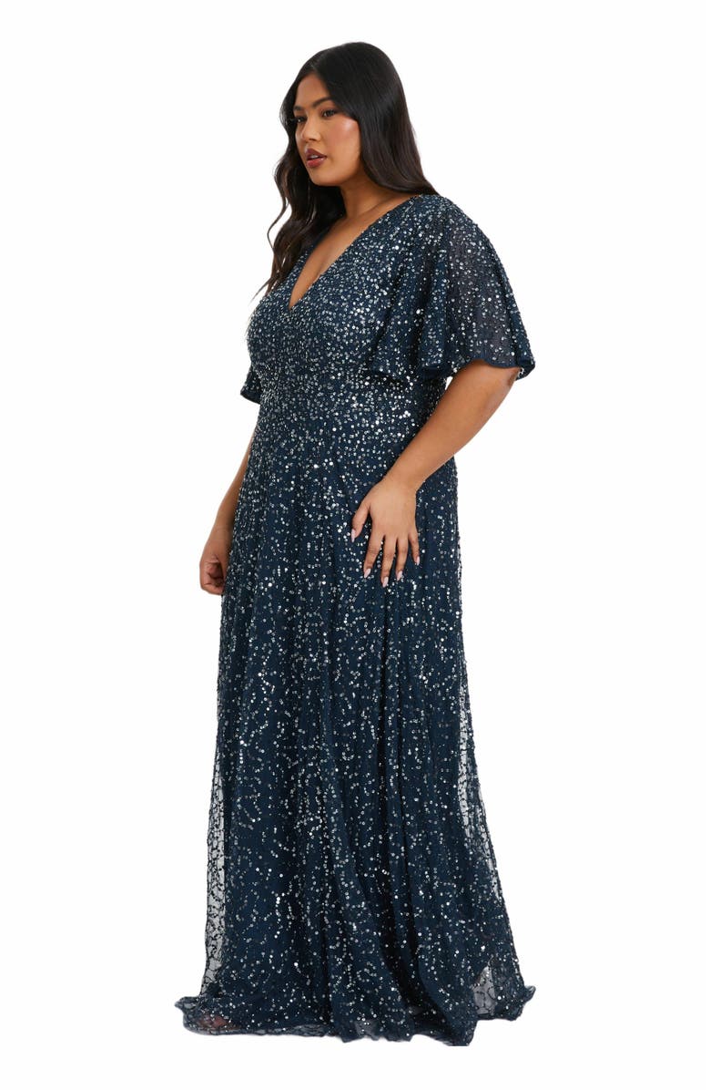 QUIZ Embellished Angel Sleeve Open Back Maxi Dress, Alternate, color, 