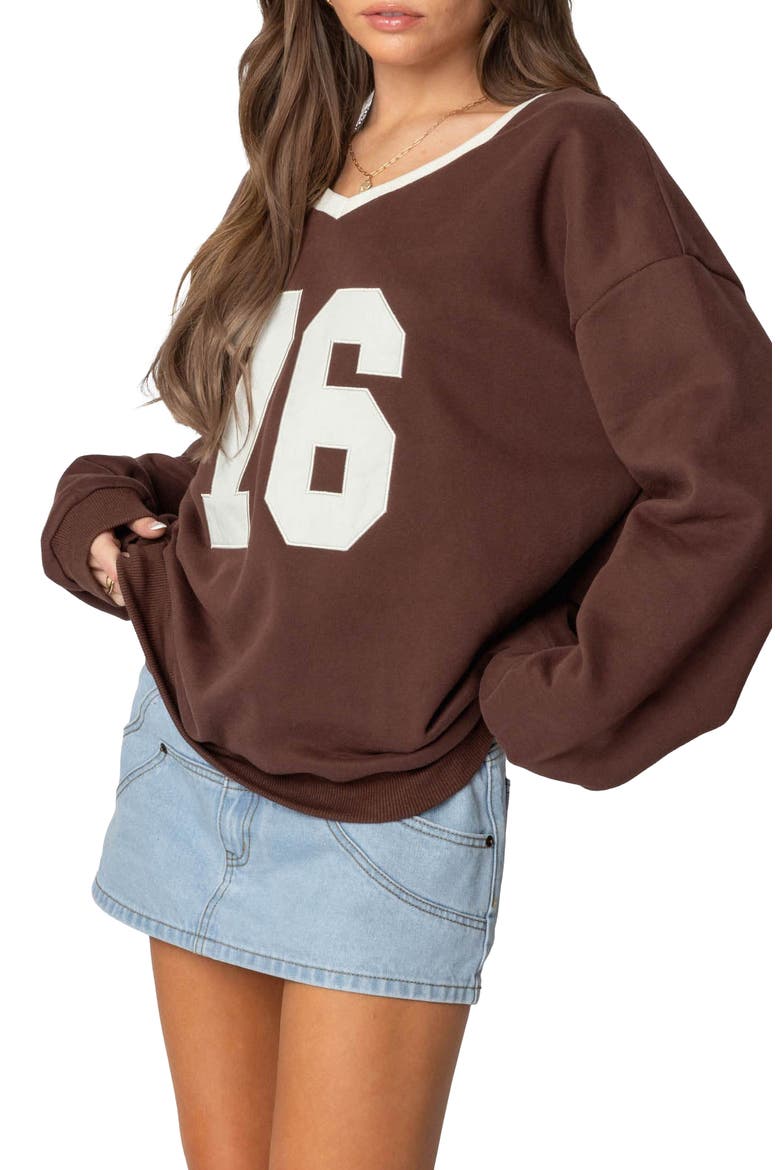 76 Oversize V-Neck Sweatshirt, Alternate, color, BROWN