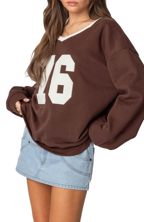 Edikted 76 Oversize V-neck Sweatshirt In Brown