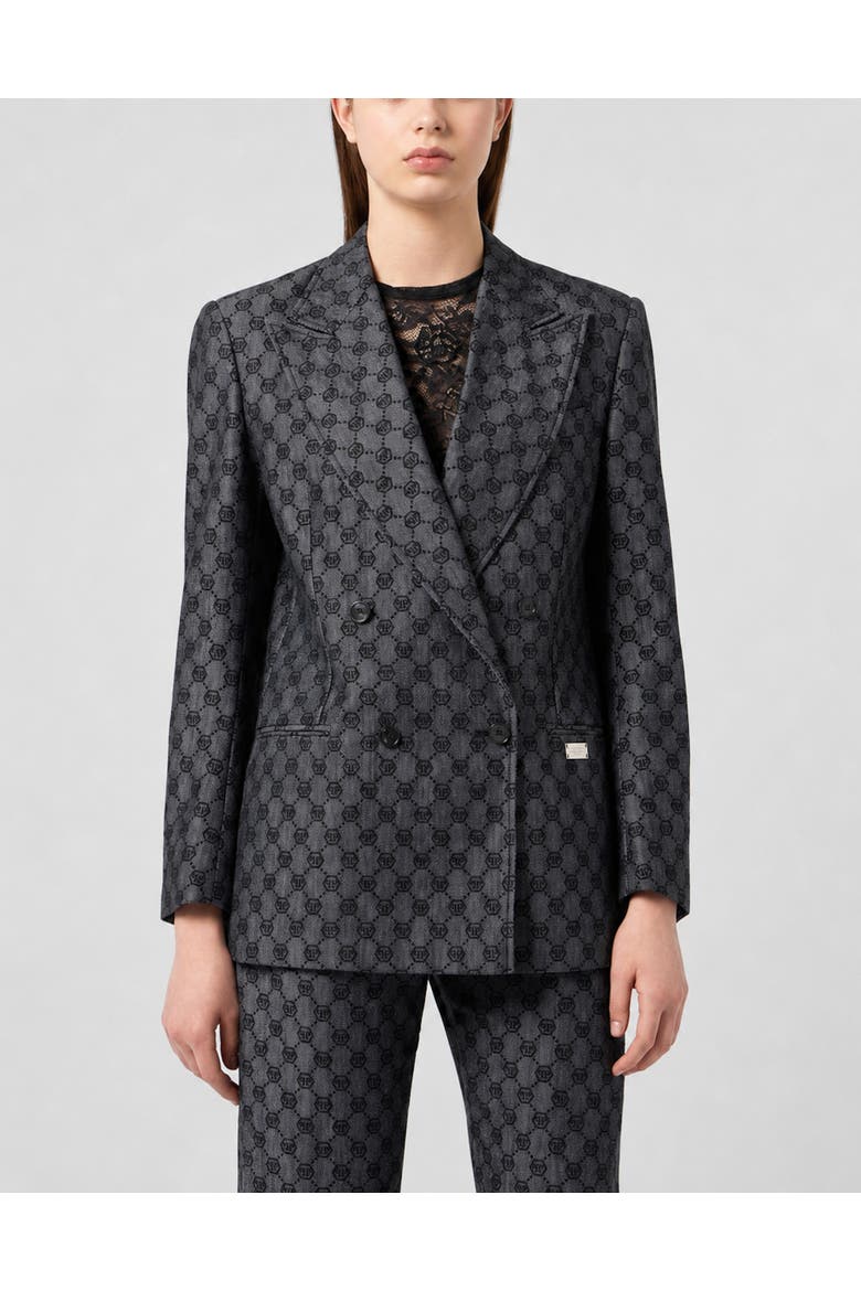 Double-Breasted Dame Fit Blazer Monogram Women, Main, color, black