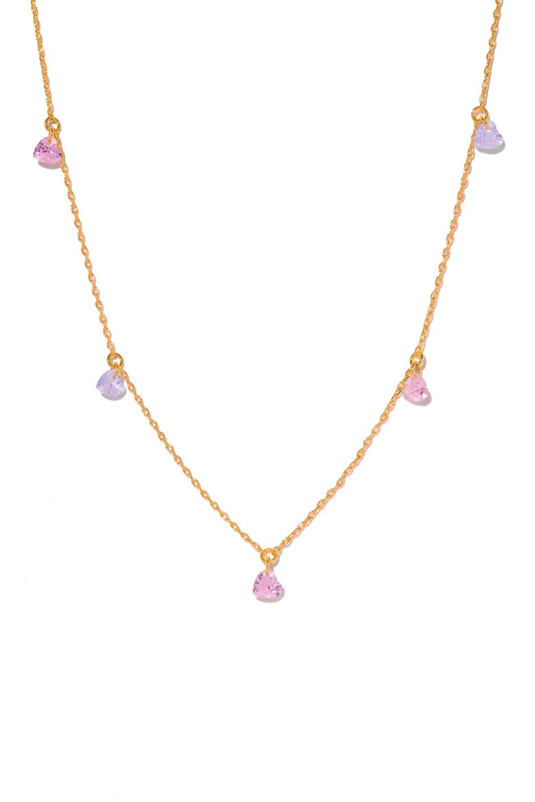 Love Notes Cubic Zirconia Heart Station Necklace, Main, color, GOLD