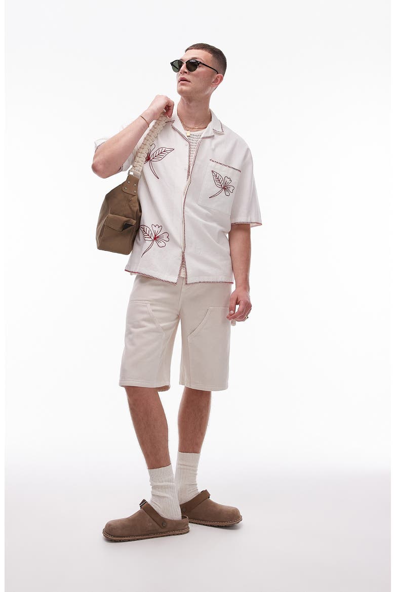 Embroidered Cotton & Linen Camp Shirt, Alternate, color, WHITE