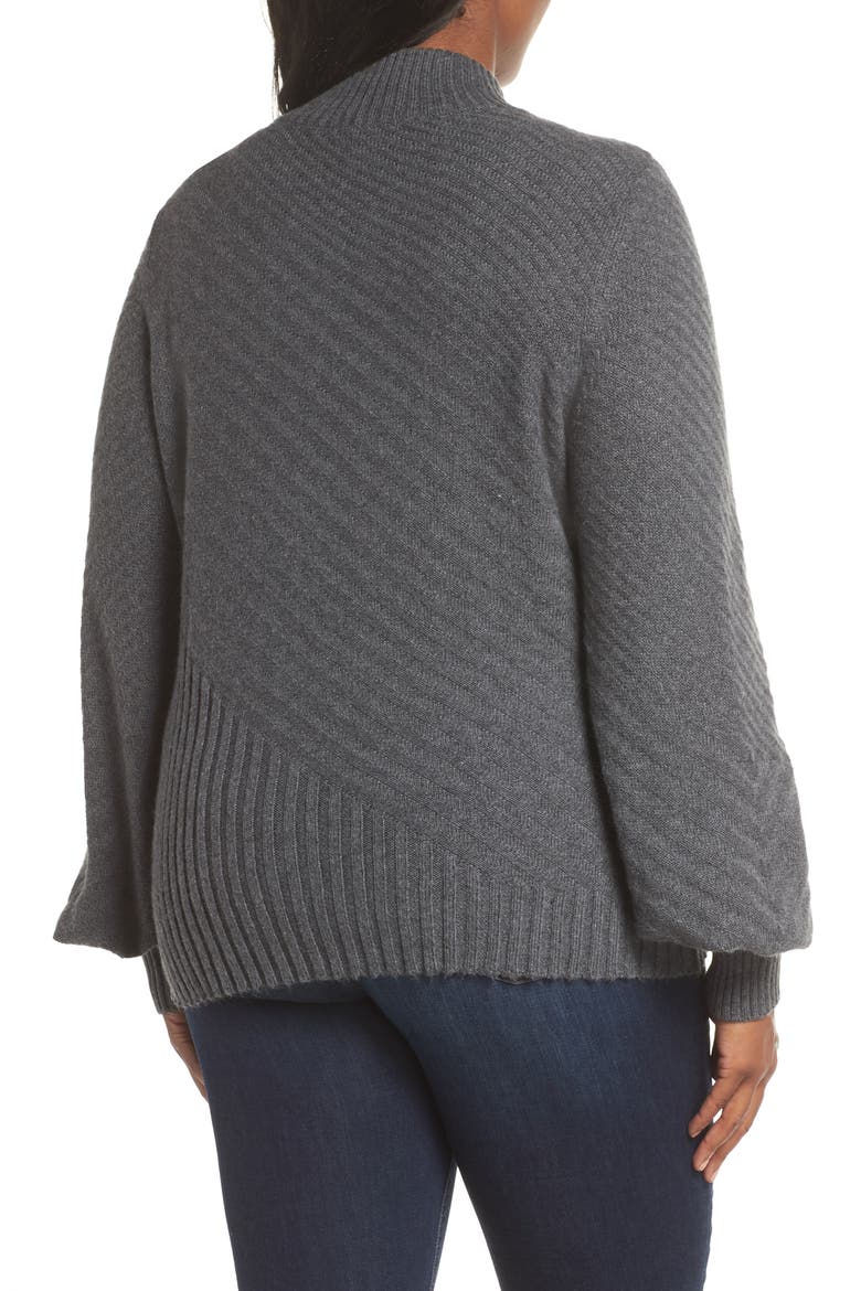 Mix Cable Balloon Sleeve Cotton Blend Sweater, Alternate, color, MED HEATHER GREY
