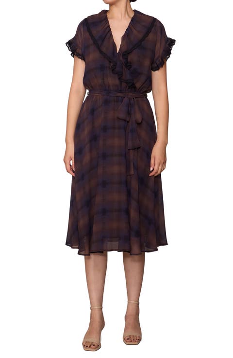 Lace Trim Plaid Midi Dress