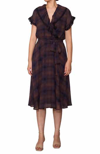Lace Trim Plaid Midi Dress