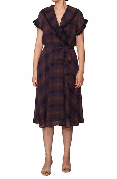 Lace Trim Plaid Midi Dress