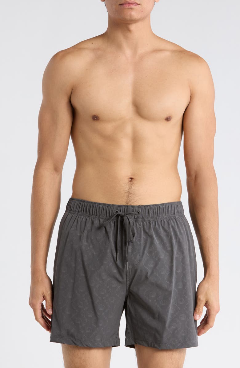 Vintage Summer Embossed Print Stretch Volley Swim Shorts, Main, color, Dark Grey