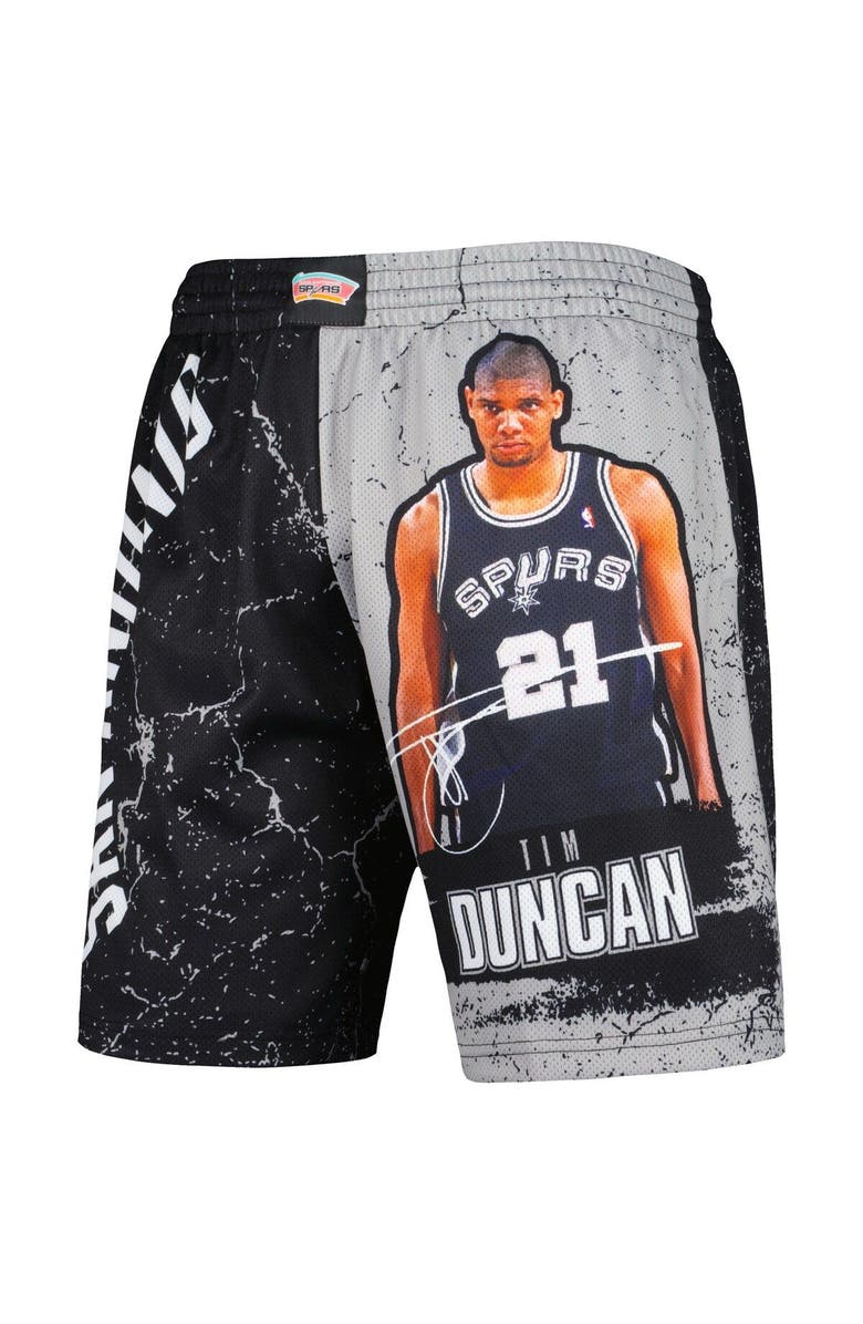 Mitchell & Ness Men's Mitchell & Ness Tim Duncan Black San Antonio Spurs Hardwood Classics Player Burst Shorts, Alternate, color, 
