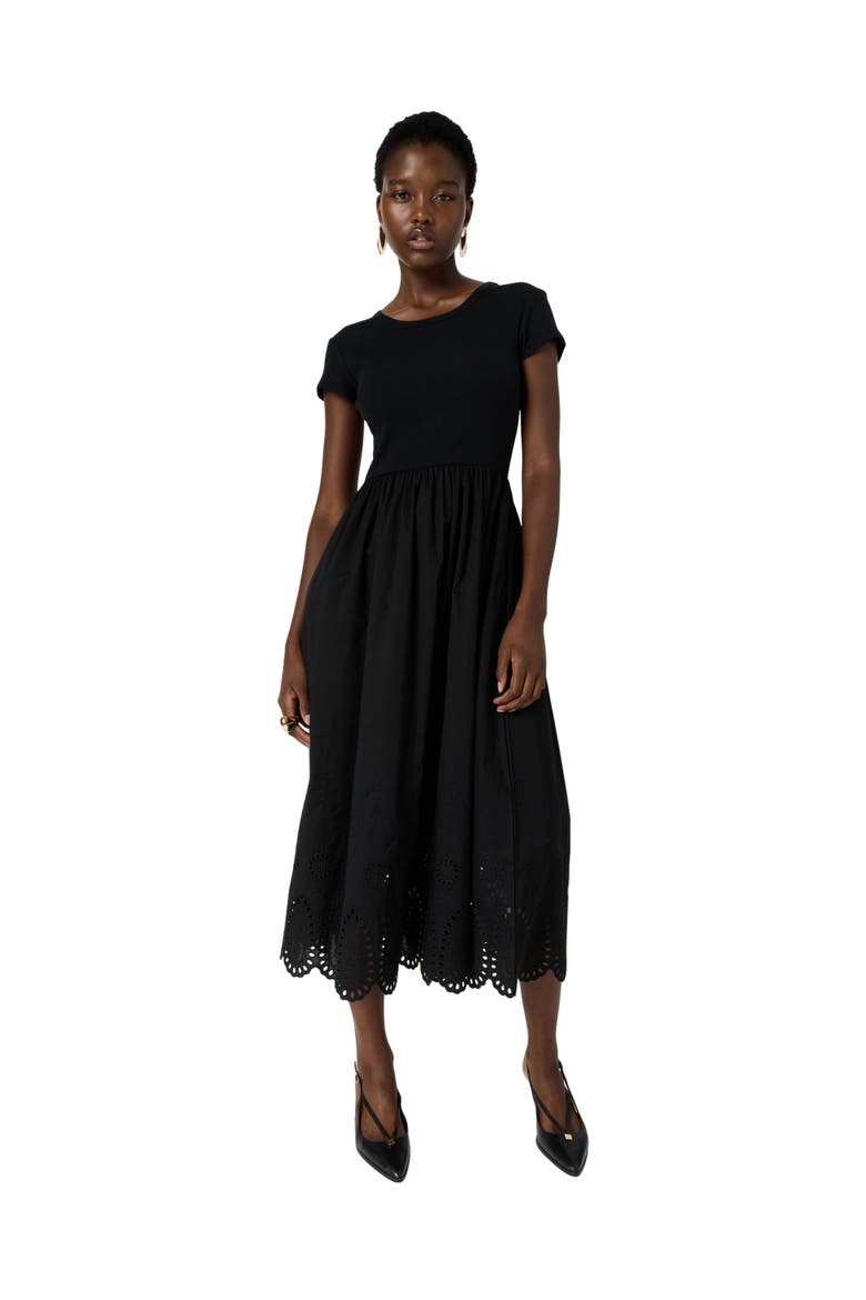 Rynah Scalloped Detail Midi Dress, Main, color, Black