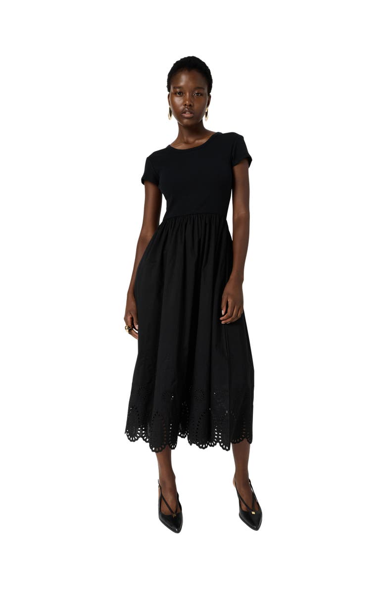 GERARD DAREL Rynah Scalloped Detail Midi Dress, Main, color, Black