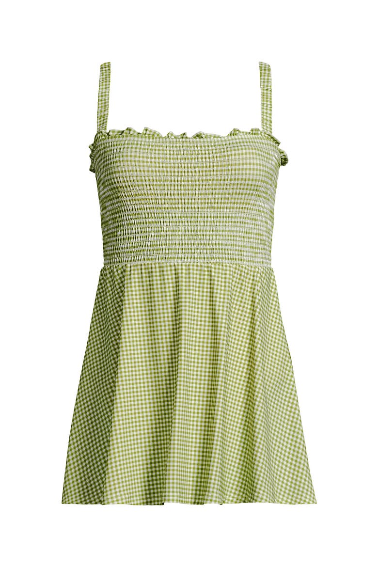Womens Square Neck Smocked Mini Swim Dress, Alternate, color, Bright Pistachio Gingham
