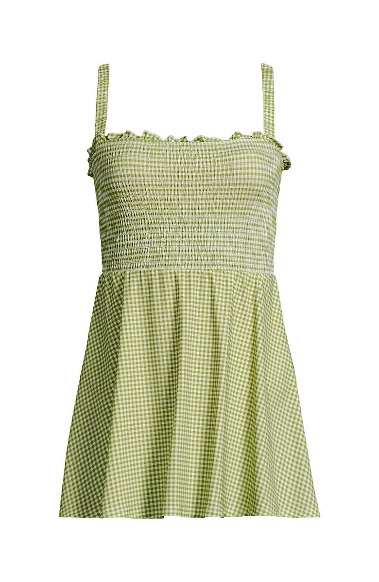 Lands' End Womens Square Neck Smocked Mini Swim Dress, Alternate, color, Bright Pistachio Gingham