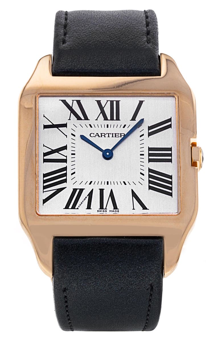 Watchfinder & Co. Cartier Preowned Santos Dumont Leather Strap Watch, 30mm, Main, color, 