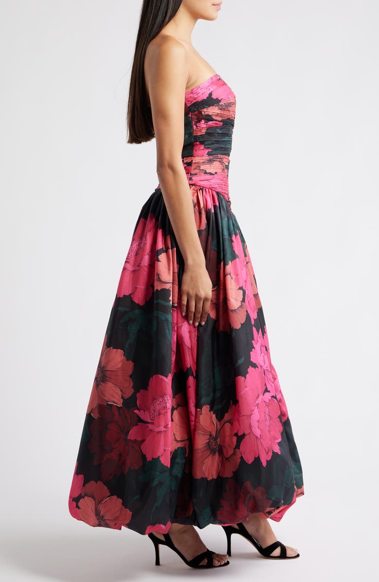 Hutch Georgina Pleated Strapless Gown, Alternate, color, Fuchsia Multi Sketched Floral