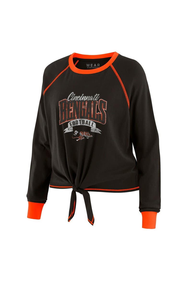 Women's WEAR by Erin Andrews Black/Orange Cincinnati Bengals Tie-Front Long Sleeve Top, Alternate, color, Black