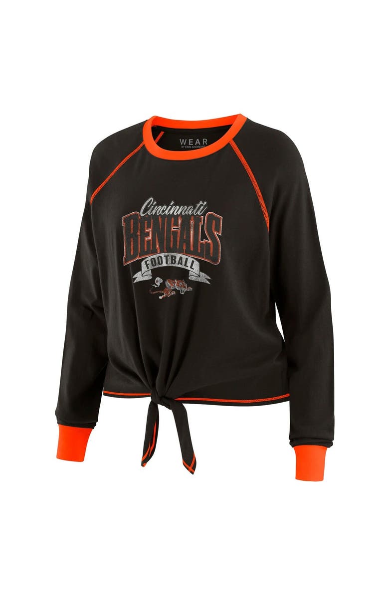 WEAR by Erin Andrews Women's WEAR by Erin Andrews Black/Orange Cincinnati Bengals Tie-Front Long Sleeve Top, Alternate, color, Black