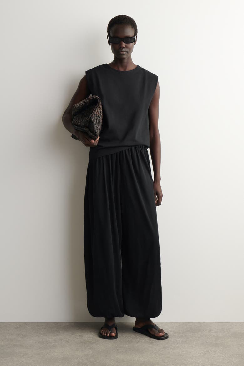 Folded-shoulder Cotton-jersey Tank Top, Alternate, color, BLACK