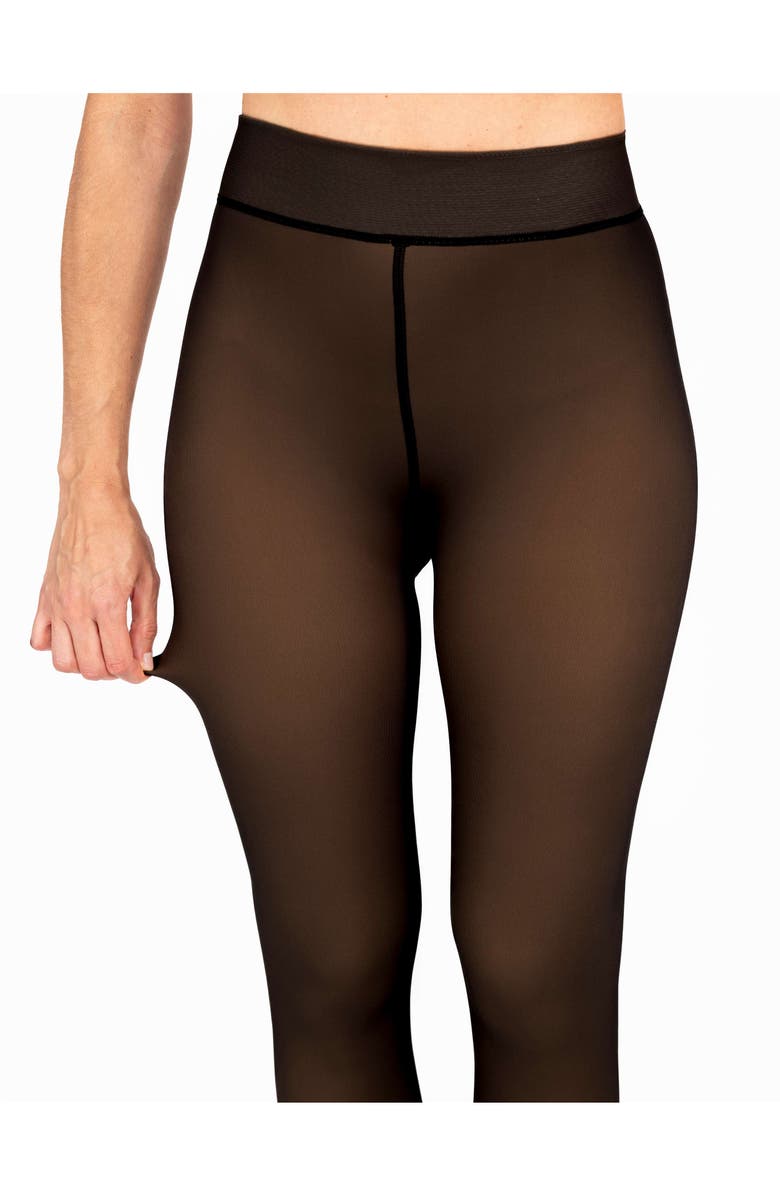 Hue Faux Sheer Fleece Lined Tights, Alternate, color, Black