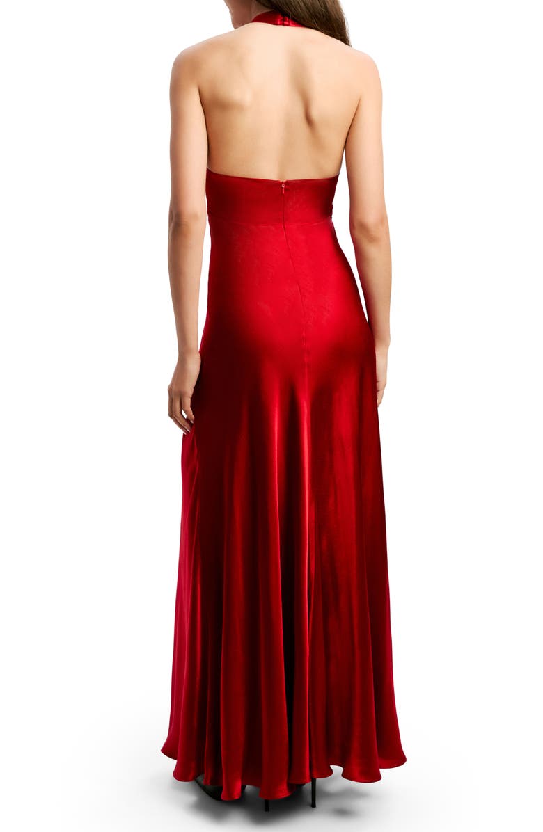 Bardot Magdalene Satin Plunge Halter Neck Dress, Alternate, color,