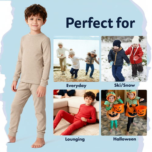 City Threads Boys Soft & Cozy Thermal Long Johns 2-piece Set In Neutral