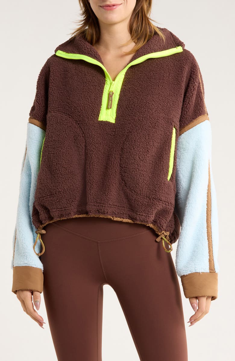 Free People FP Movement Mountain High Fleece Half Zip Pullover, Main, color, Cocoa Sky Combo