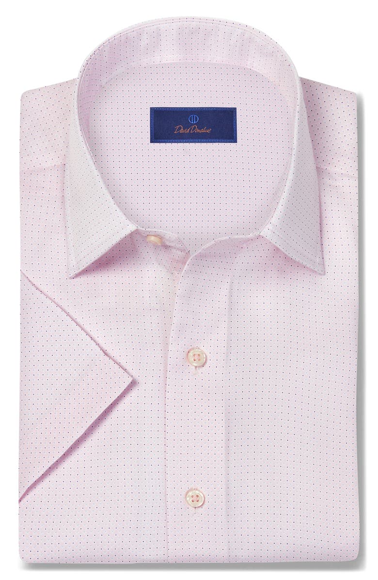 David Donahue Micro Print Short Sleeve Shirt, Main, color, Pink/ Multi