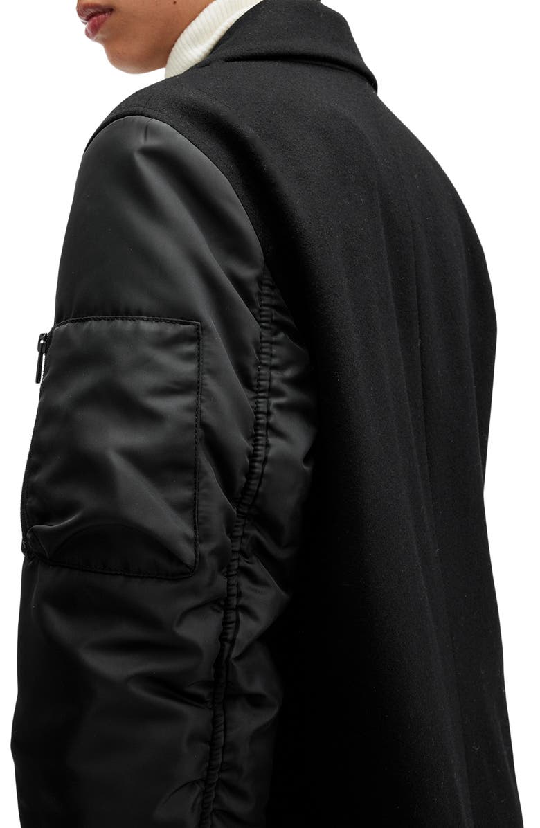 AllSaints Paulah Mixed Media Wool Blend Coat, Alternate, color, Black