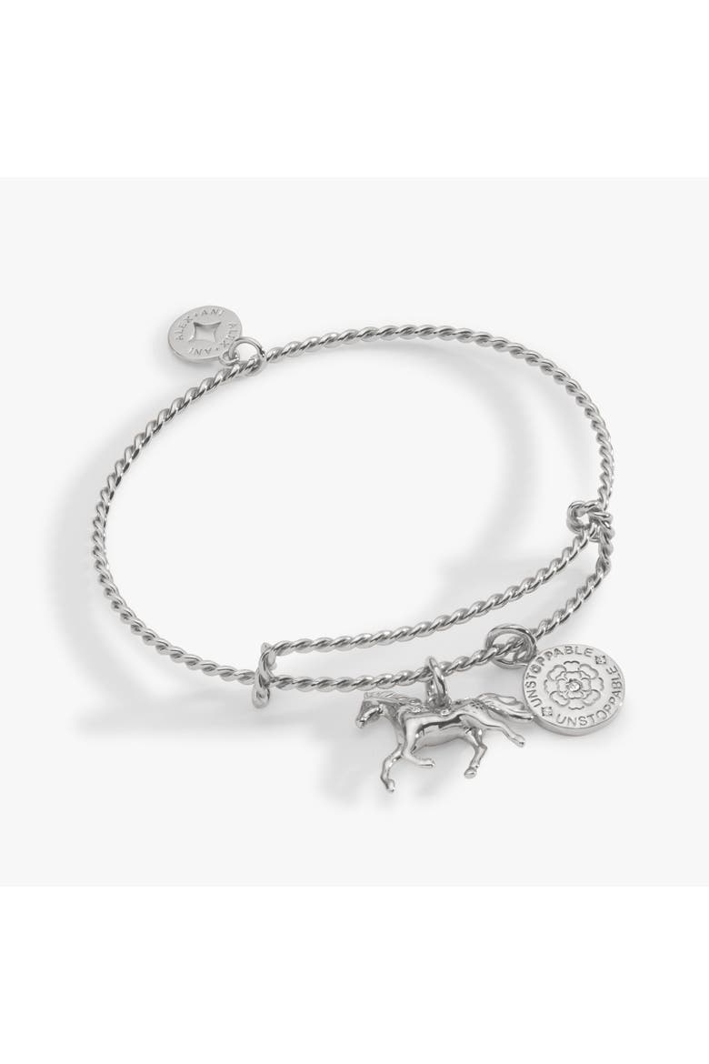 Horse Rope Textured Charm Bangle Bracelet, Main, color, Silver