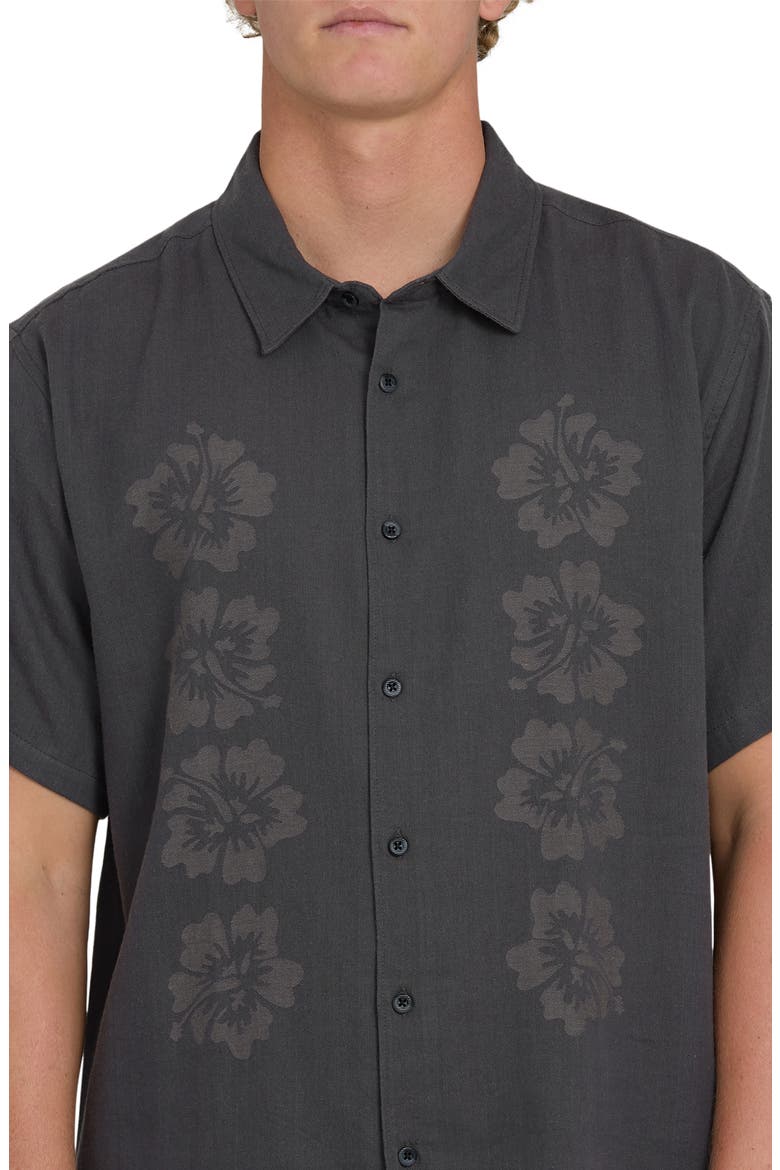 Cordoba Regular Fit Hibiscus Short Sleeve Knit Button-Up Shirt, Alternate, color, RAVEN