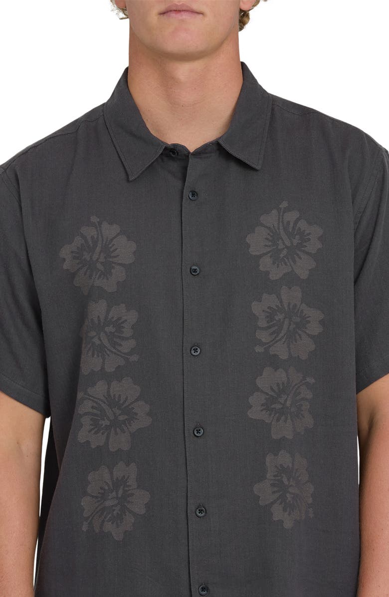 Billabong Cordoba Regular Fit Hibiscus Short Sleeve Knit Button-Up Shirt, Alternate, color, Raven