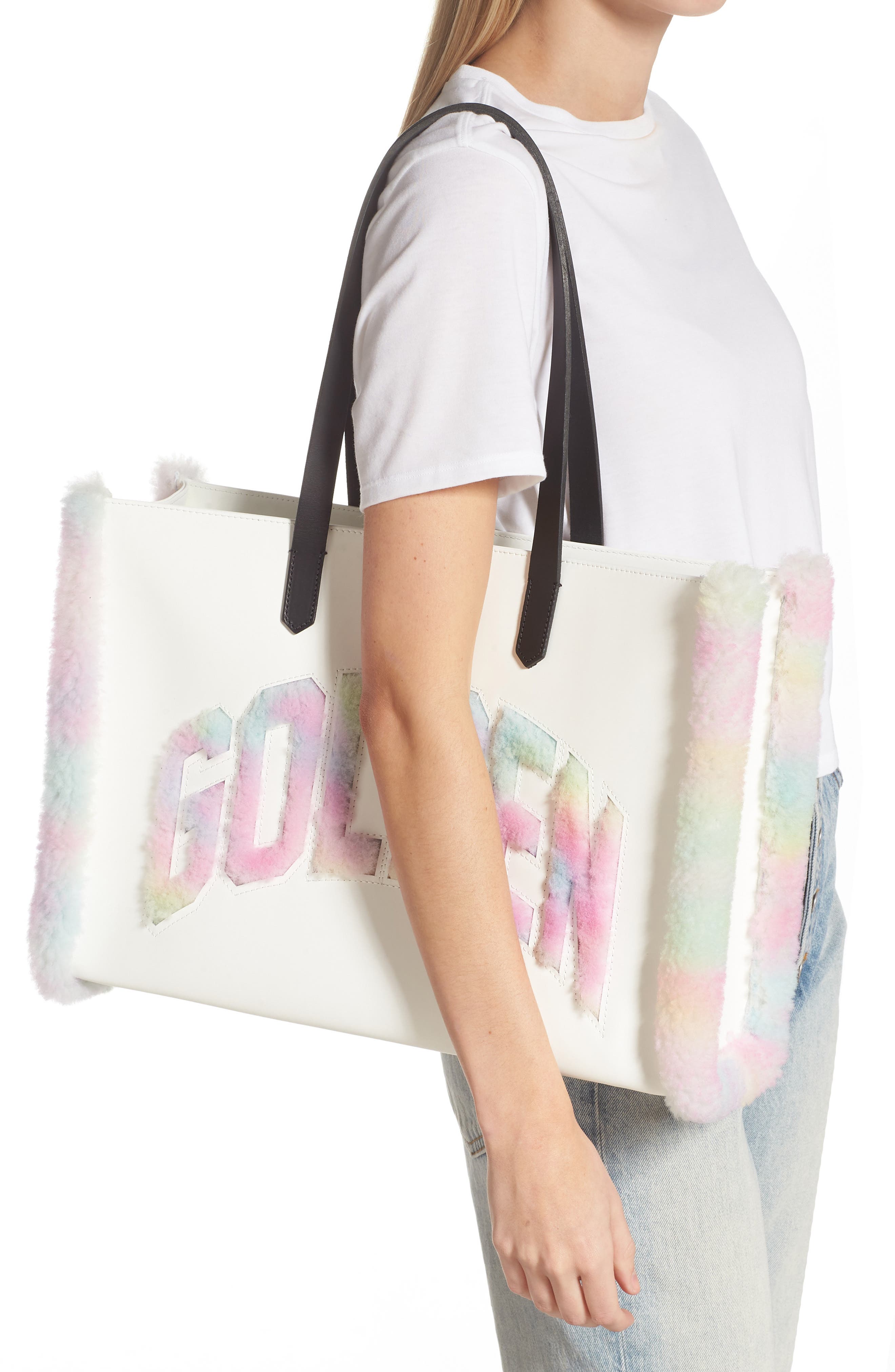 Golden Goose California East/West Leather & Tie Dye Genuine Shearling Shopper Tote, Alternate, color, 