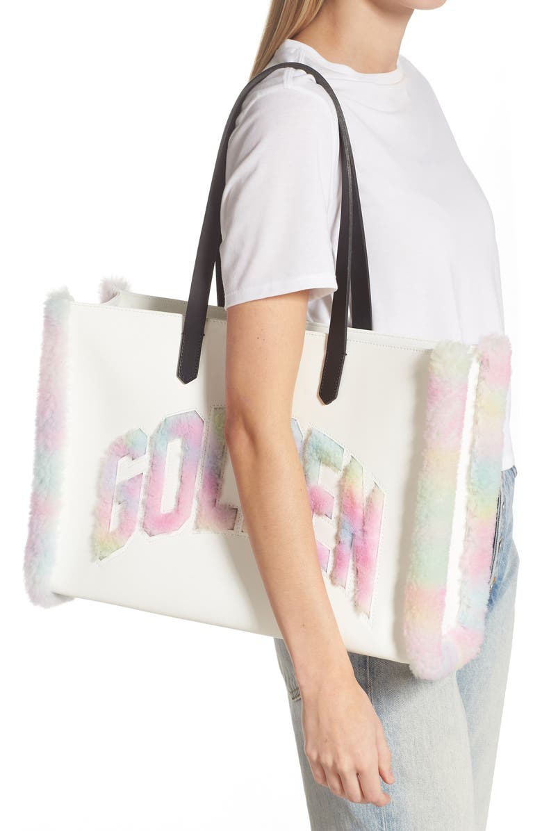 Golden Goose California East/West Leather & Tie Dye Genuine Shearling Shopper Tote, Alternate, color,
