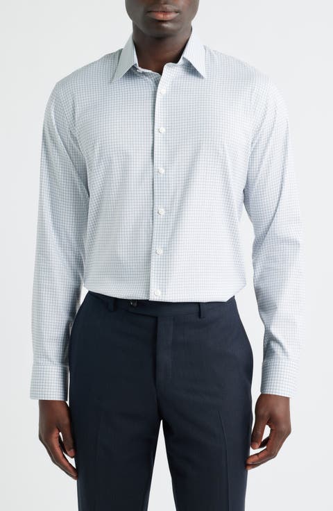 Trim Fit Check Premium Performance Twill Dress Shirt