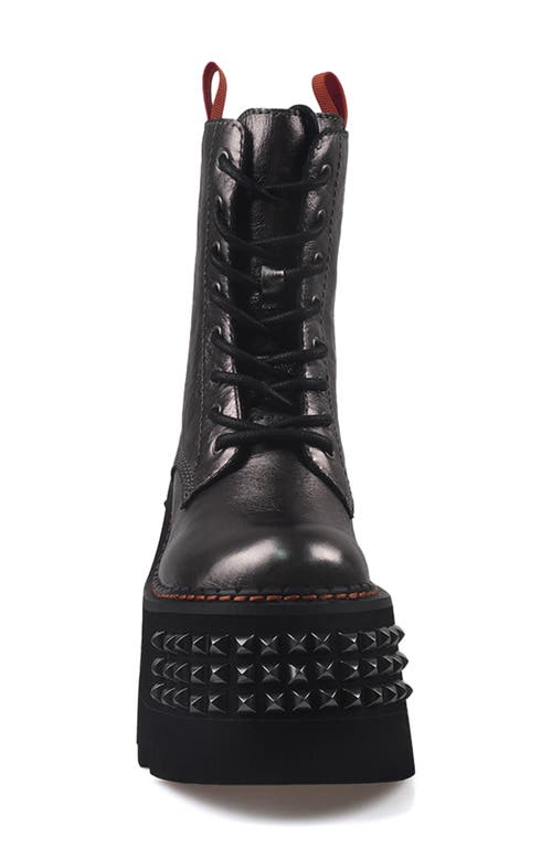 Zigi Leysa Studded Platform Combat Boot In Metallic Silver