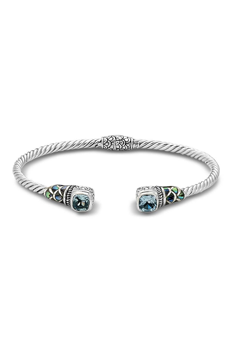 Cushion Cut Blue Topaz & Abalone Cuff Bracelet, Main, color, BLUE/ GREEN