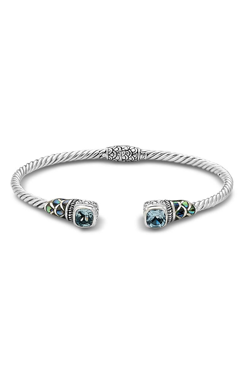 SAMUEL B. Cushion Cut Blue Topaz & Abalone Cuff Bracelet, Main, color, Blue/ Green