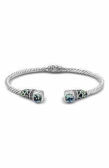 SAMUEL B. Cushion Cut Blue Topaz & Abalone Cuff Bracelet