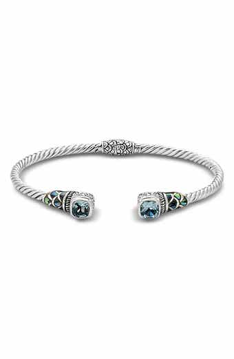 Cushion Cut Blue Topaz & Abalone Cuff Bracelet