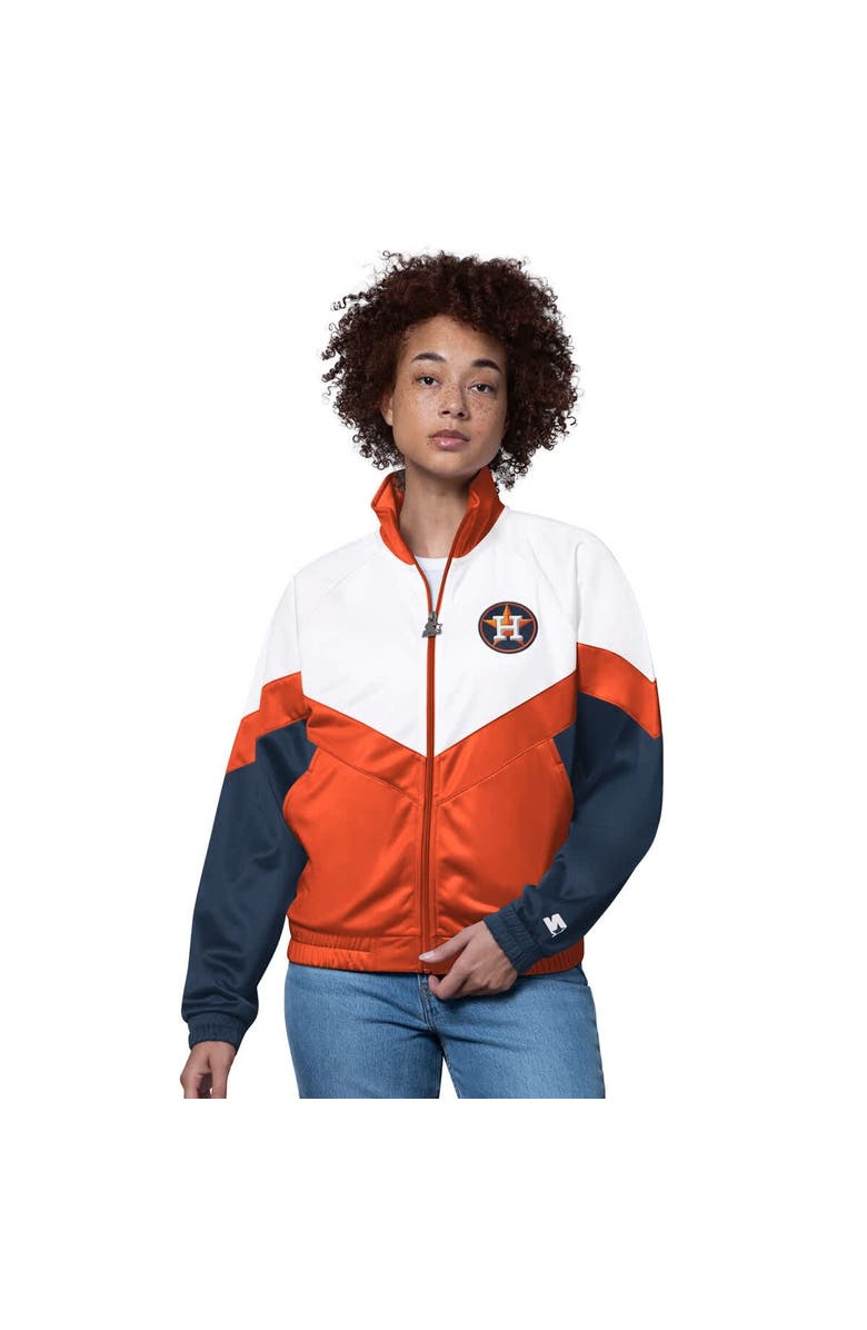 STARTER Women's Starter  White/Orange Houston Astros Teamwork Raglan Full-Zip Track Jacket, Main, color, White