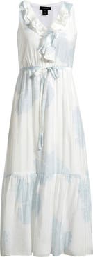 Halogen® Ruffle Tie Belt Tiered Maxi Dress