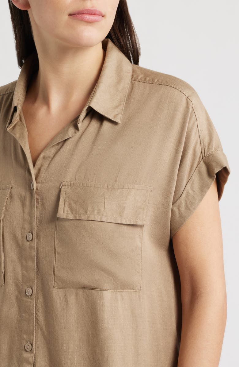 beachlunchlounge Kia Short Sleeve Button-Up Shirt, Alternate, color, Dijon
