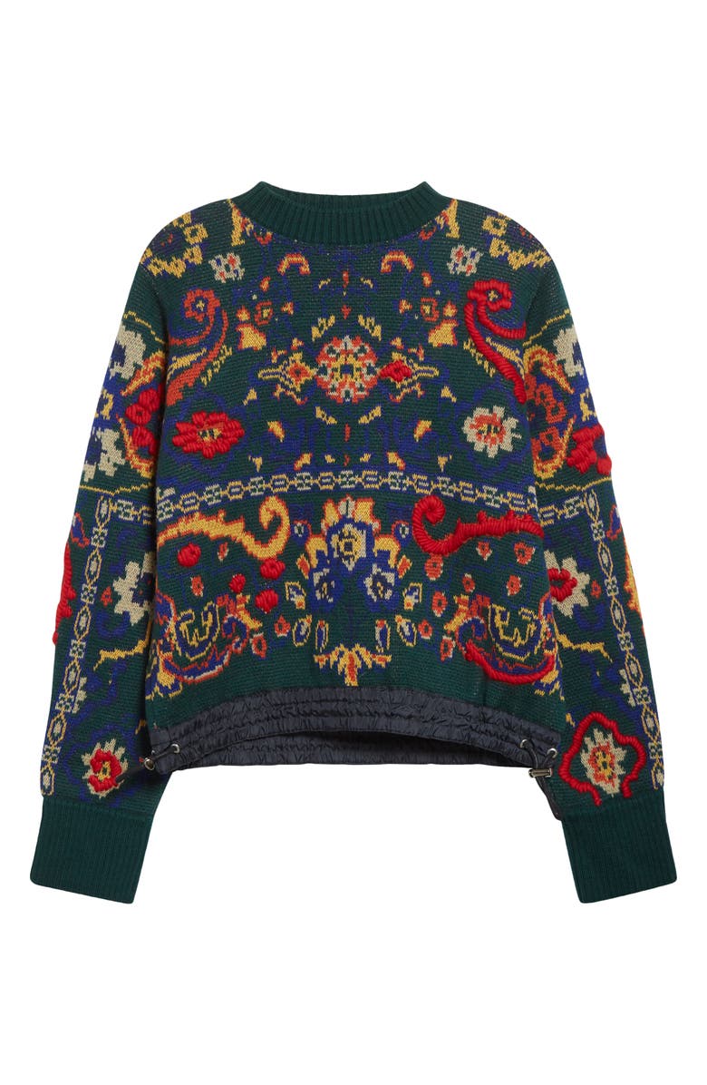 Sacai Floral Jacquard Wool Sweater, Alternate, color, Green
