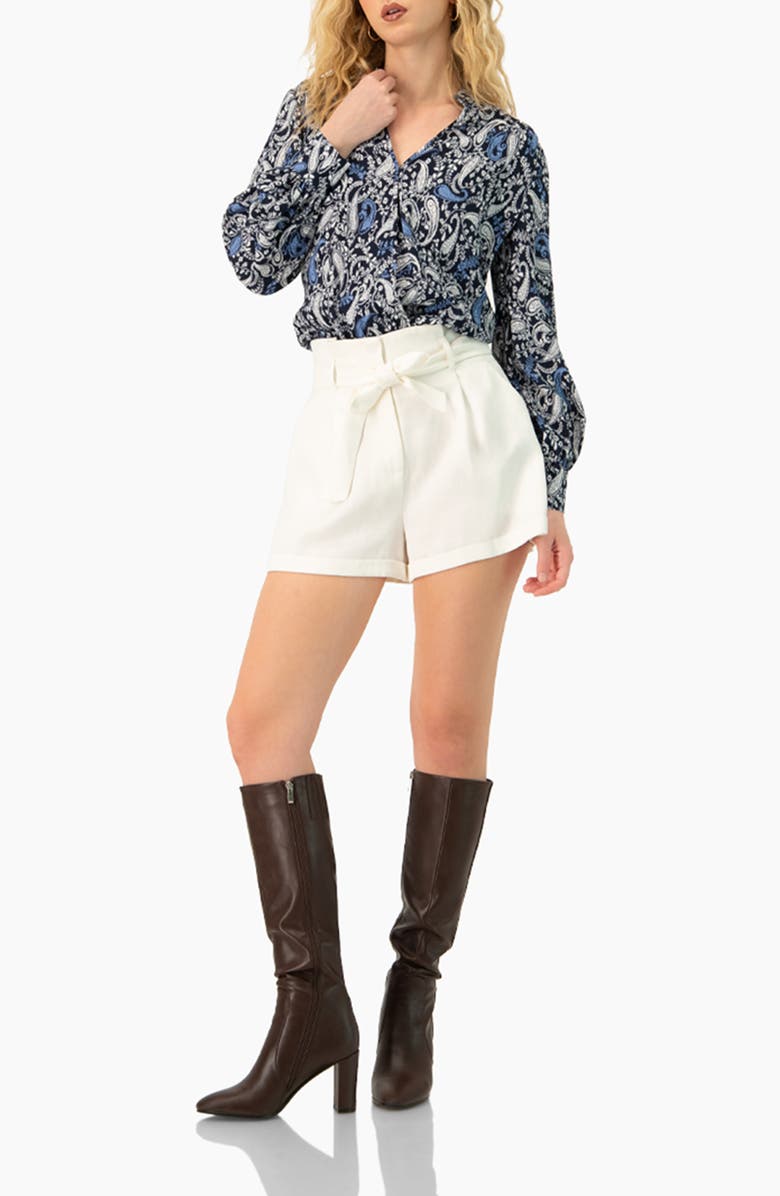 IVONNE Long Sleeve Paisley V-Neck Blouse, Alternate, color, Navy Blue