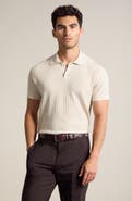 Nordstrom Short Sleeve Ribbed Cotton & Cashmere Polo Sweater