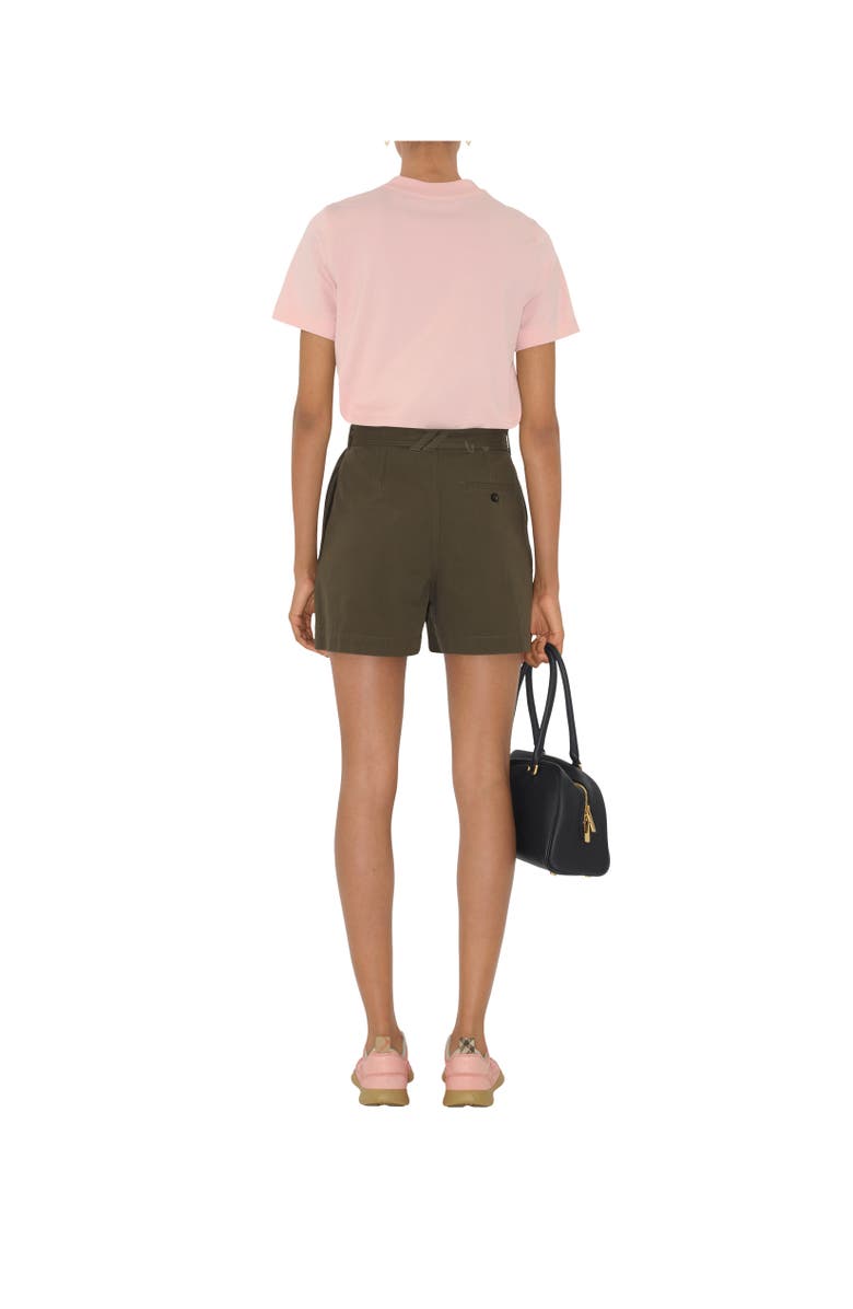 Burberry Gabardine Belted Shorts, Alternate, color, Military