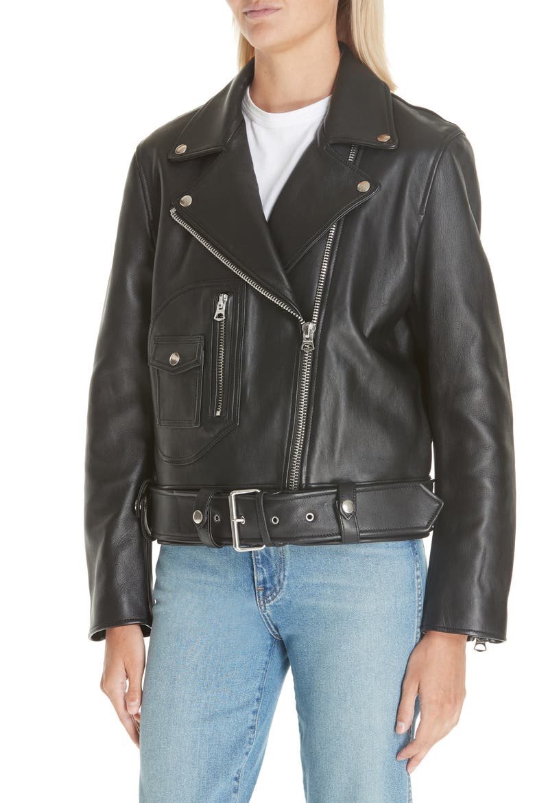 Leather Moto Jacket, Alternate, color, BLACK