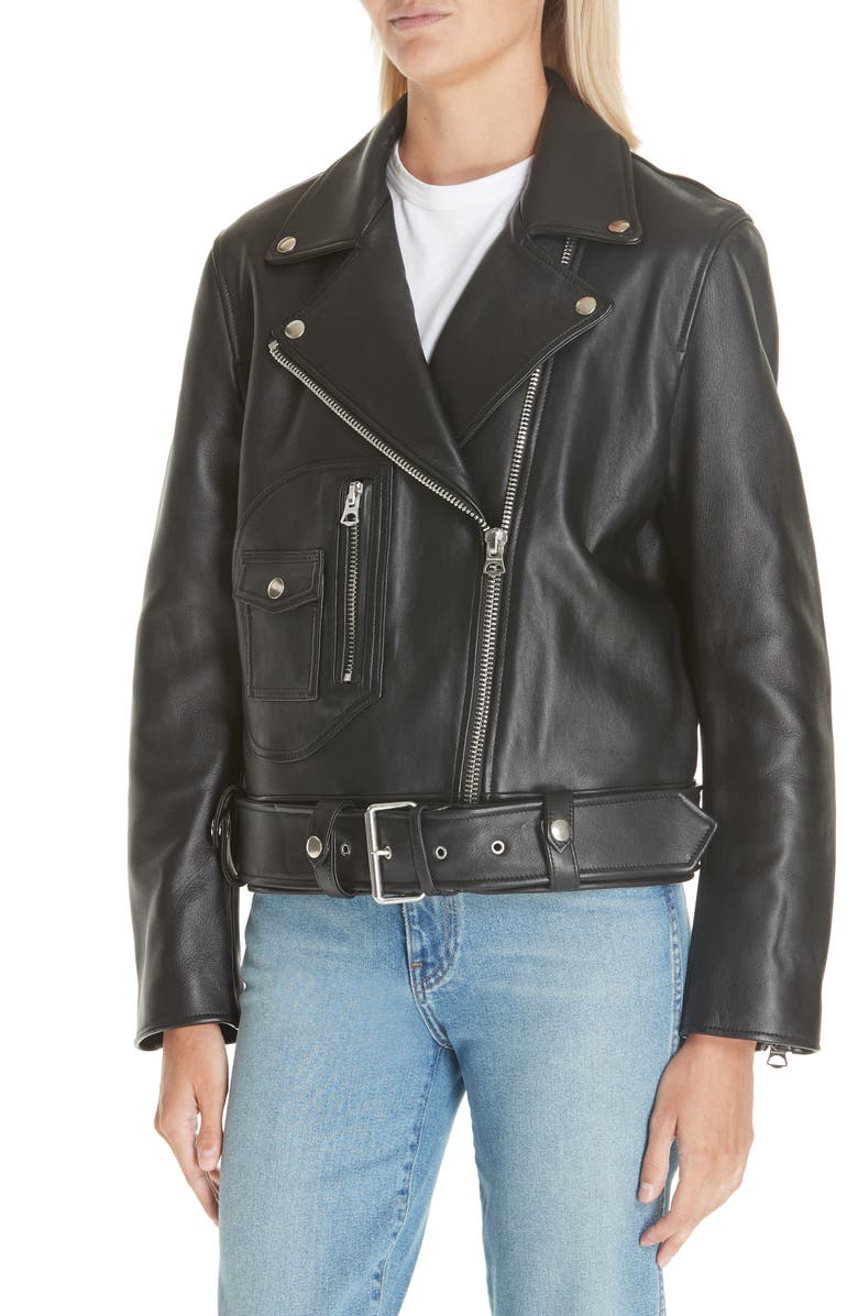 Acne Studios Leather Moto Jacket, Alternate, color, 