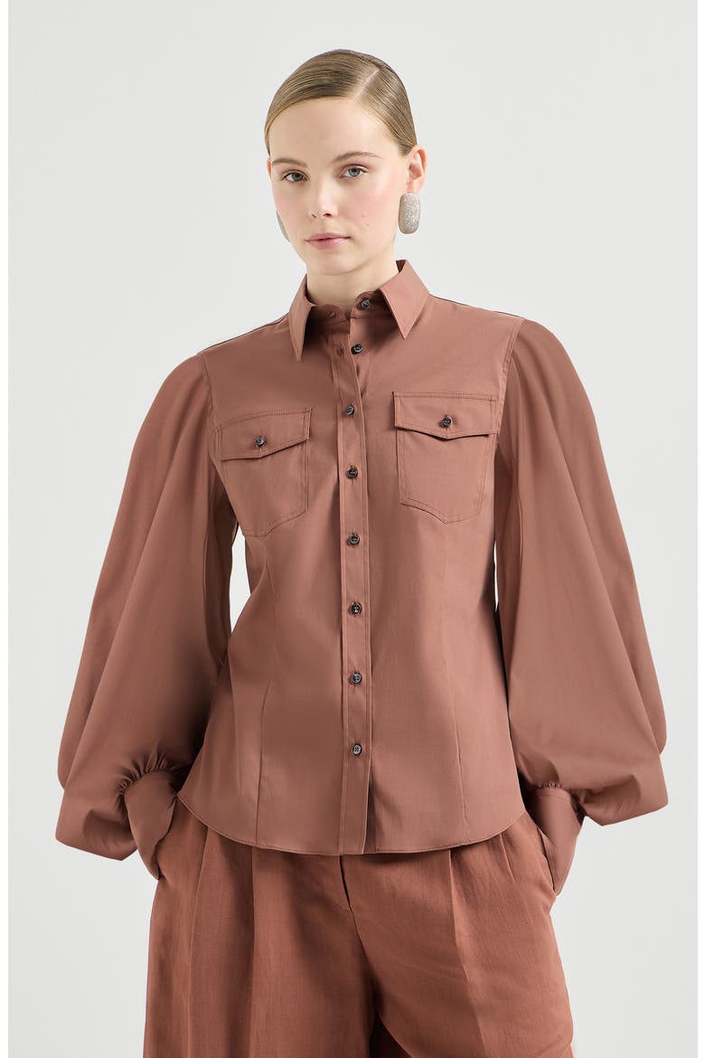Stretch poplin shirt with monili, Main, color, Red