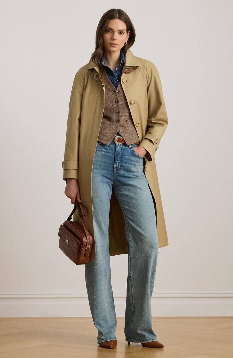 Lauren Ralph Lauren Belted Cotton Blend Trench Coat, Alternate, color, Birch Tan