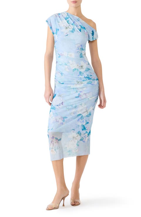 Gracelyn Floral Ruched One-Shoulder Midi Dress